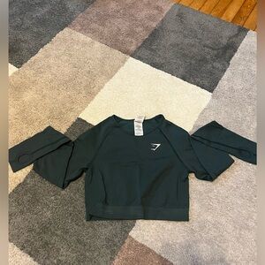 Dark Green Long Sleeve Gymshark Crop Top